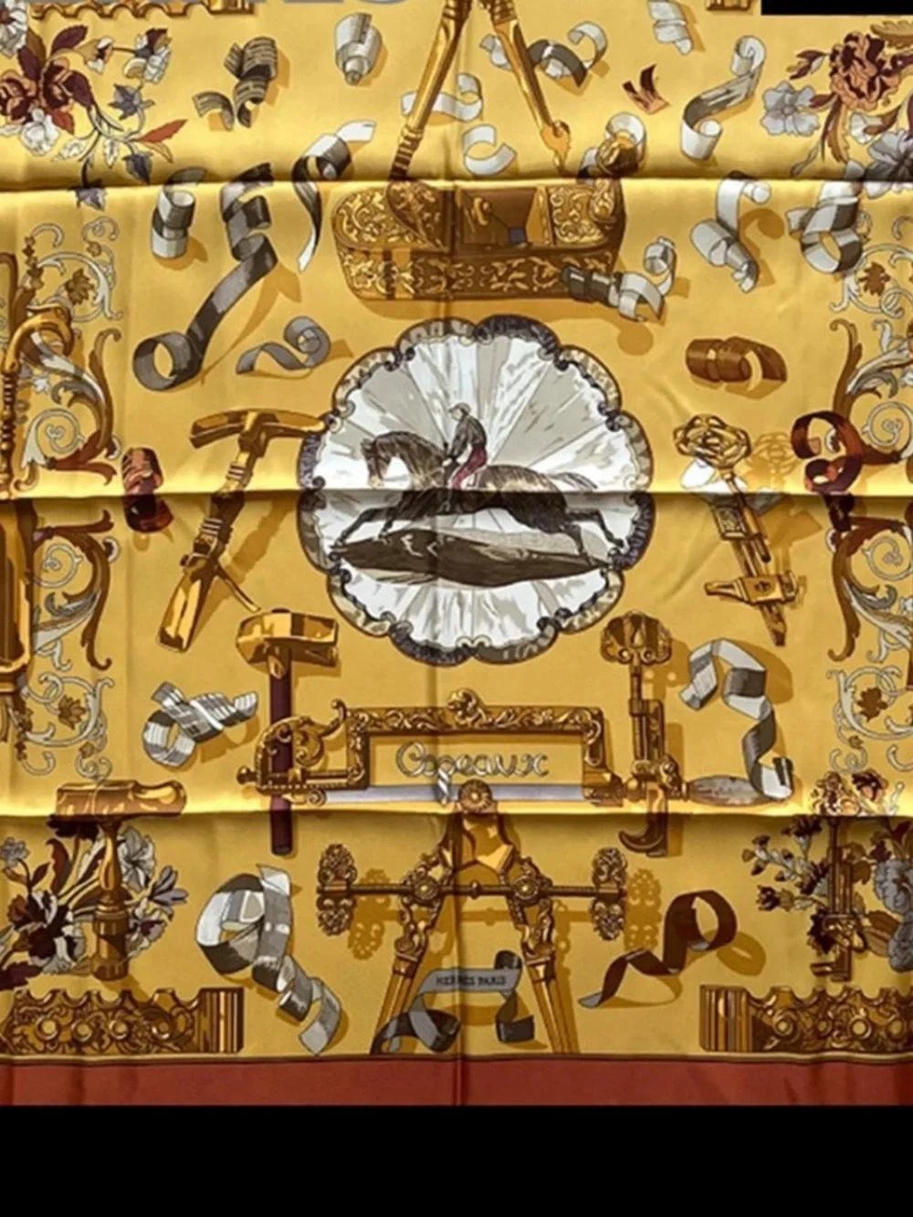 Hermes Yellow and Orange Silk Scarf with Nautical Medallion